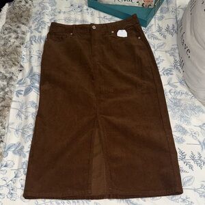 Brown Corduroy Midi Skirt